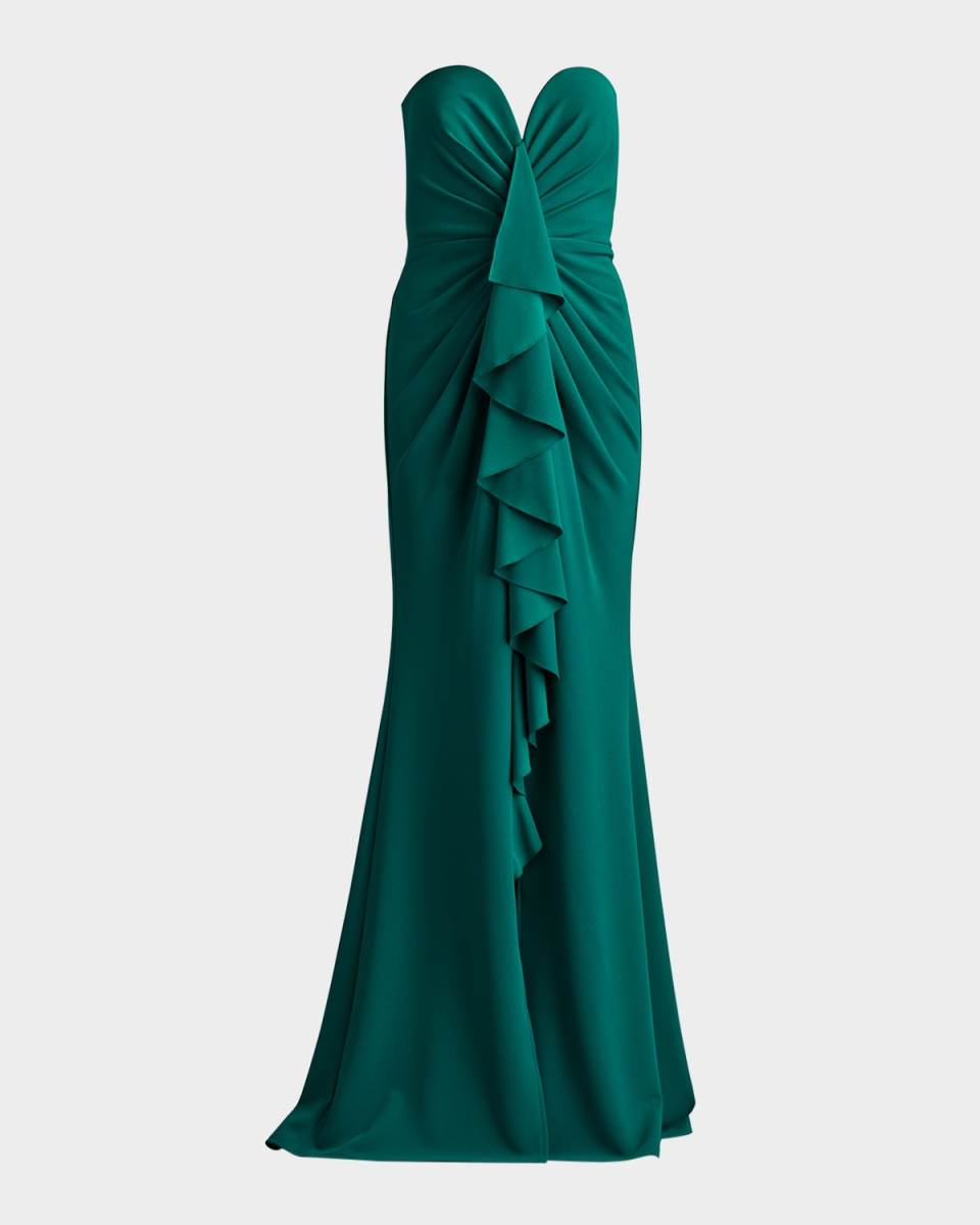 Strapless Ruffle Crepe Gown